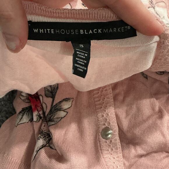 White House Black Market Half Snap Button Floral Pink Women's Cardigan Size S - Picture 6 of 8